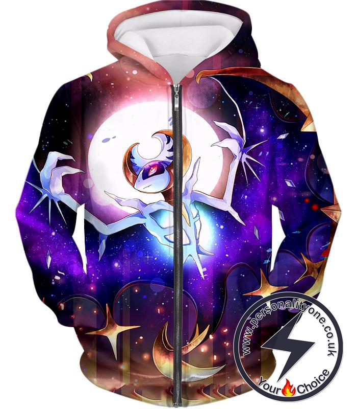 Pokemon Powerful Ghost Psychic Pokemon Beautiful Night Sky Lunala Zip Up Hoodie